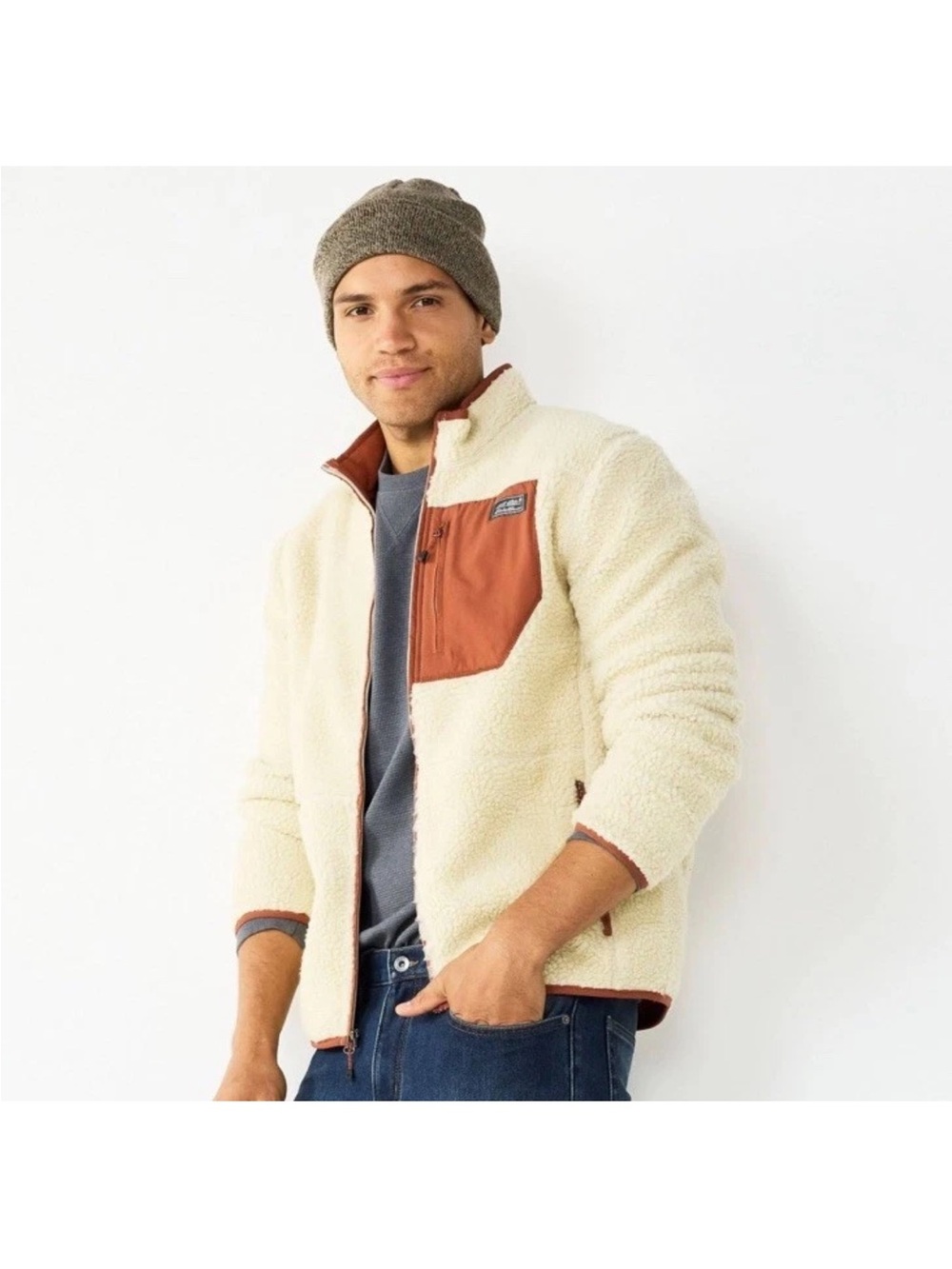 NEW Eddie Bauer Men’s Chilali Sherpa Faux Shearling Fleece Jacket XXL Full Zip